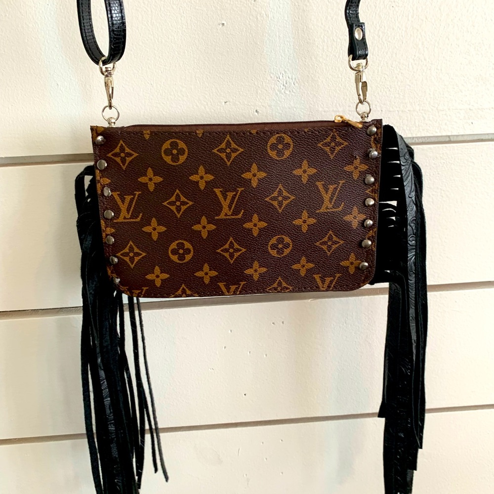 Louis Vuitton upcycled purse with fringe { cute crossover bag | small purse |